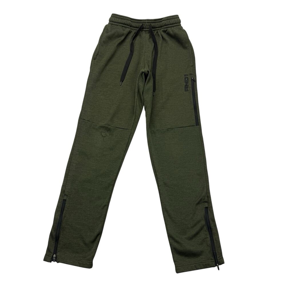 AND1 Pants Mens Small S Green Ankle Zip Basketball Running Drawstring Athletic